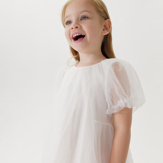 马克珍妮新款夏装 女童田园风网纱拼接A摆连衣裙231058 商品图4