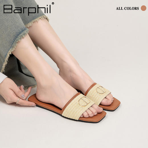 Barphil拖鞋女2025夏季新款外穿防滑平底法式一字拖高级感凉拖鞋7033 商品图6