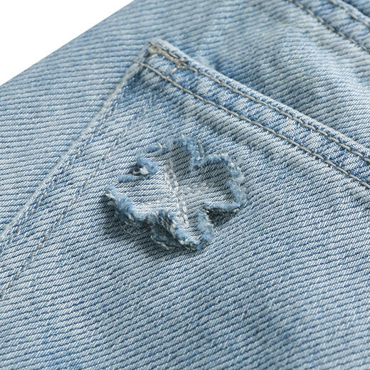 【2件9折】【Petit Bari】花朵贴布绣毛边牛仔短裤 直筒浅色浅蓝色薄款 商品图4