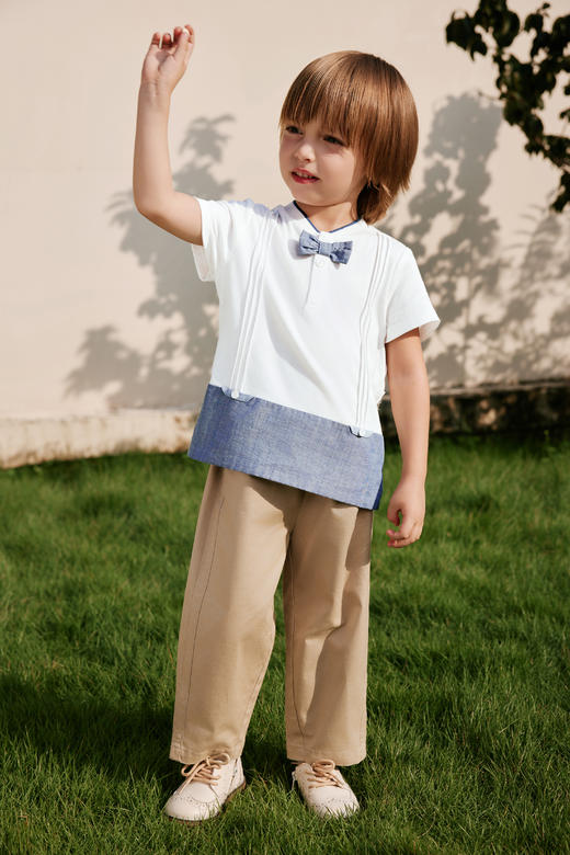 英氏儿童T恤夏季短袖透气男童牛仔纯棉T恤2025新款YRTCJ2R028A 商品图0