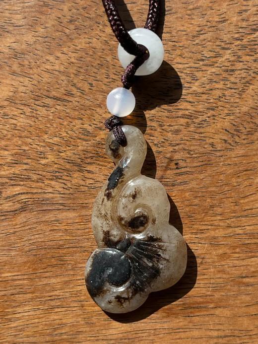 黑沁白玉灵芝如意形吊坠，顺丰包邮 商品图12