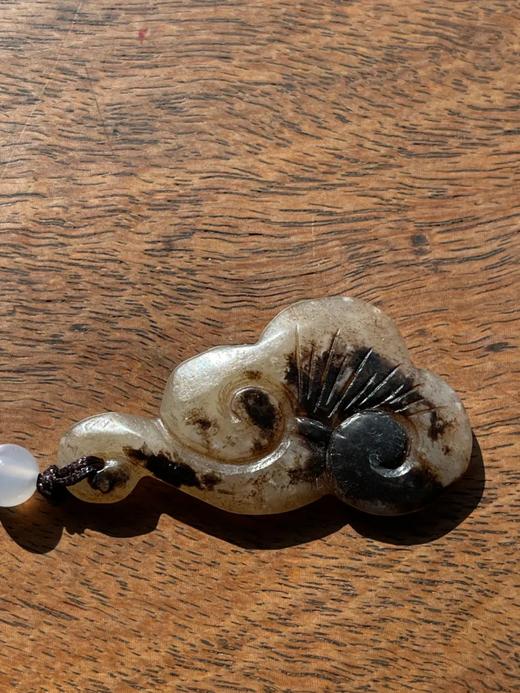 黑沁白玉灵芝如意形吊坠，顺丰包邮 商品图13