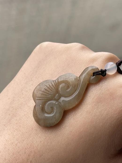 黑沁白玉灵芝如意形吊坠，顺丰包邮 商品图6