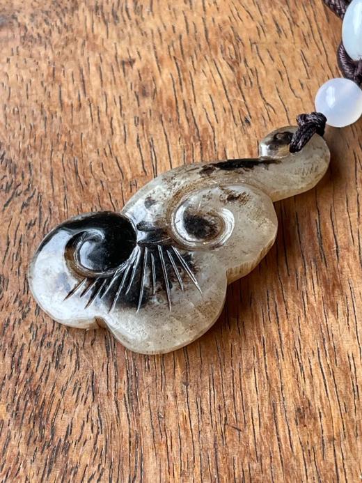 黑沁白玉灵芝如意形吊坠，顺丰包邮 商品图5