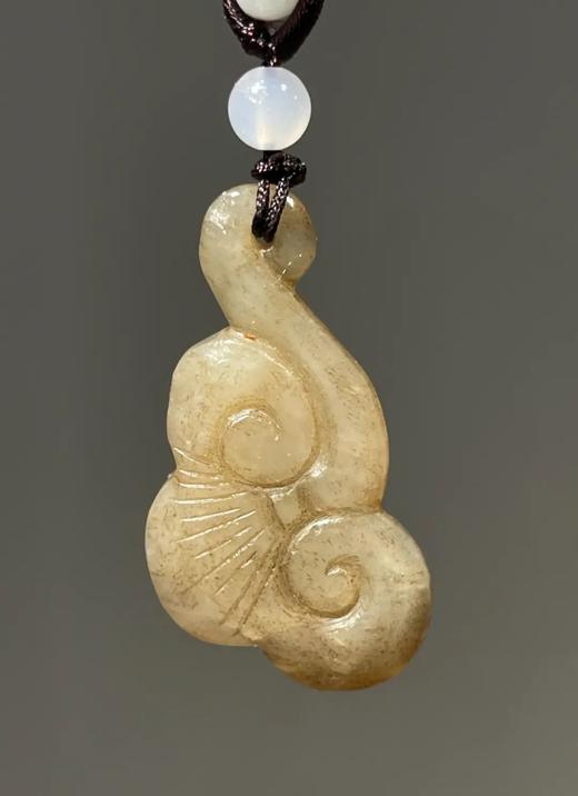 黑沁白玉灵芝如意形吊坠，顺丰包邮 商品图1