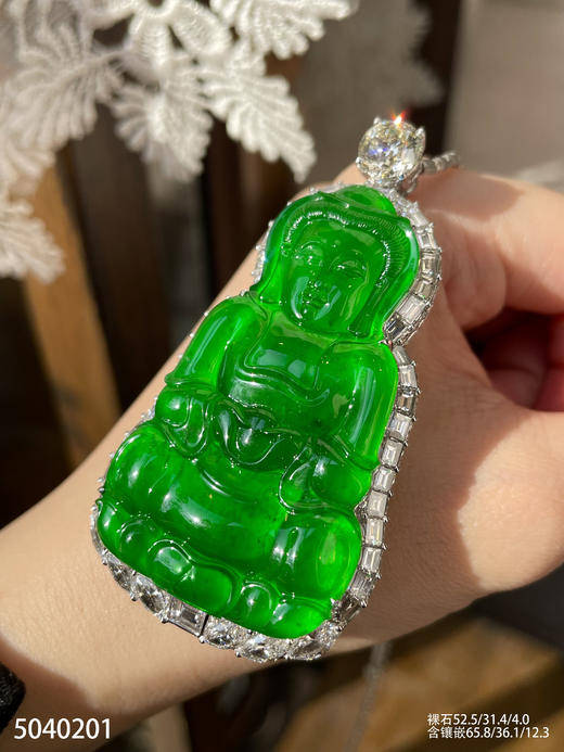 老坑玻璃种帝王绿观音吊坠【5040201】具体价格微信咨询 商品图5