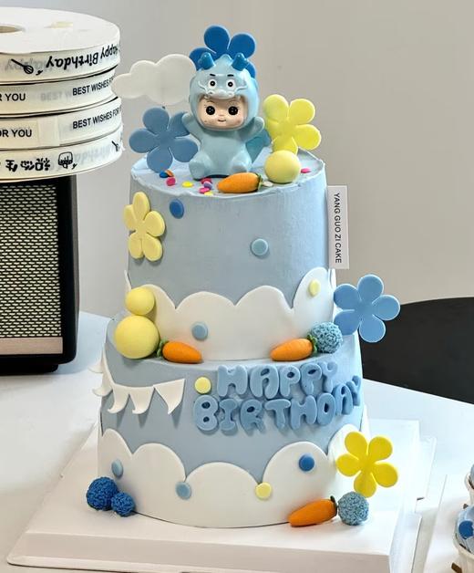 【臻品系列】--【蓝色可爱小龙】男孩满月、周岁生日蛋糕 商品图0