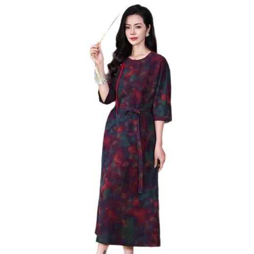 KQ-221881新中式古装水墨旗袍结婚女扎染香云纱桑蚕丝显瘦真丝连衣裙 商品图4