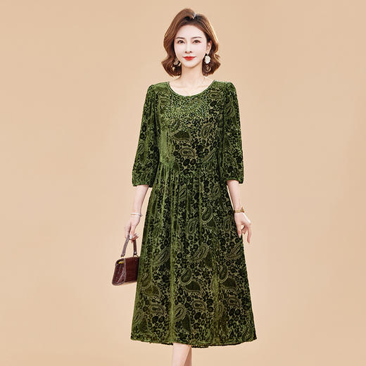 KQ-210512七分袖连衣裙春装真丝绒女复古女桑蚕丝衣服气质大码碎花裙子 商品图2