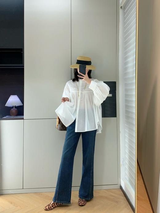 土耳其新款赵丽颖风吹半夏高腰斜裁弹力直筒宽松微喇叭牛仔裤 商品图7