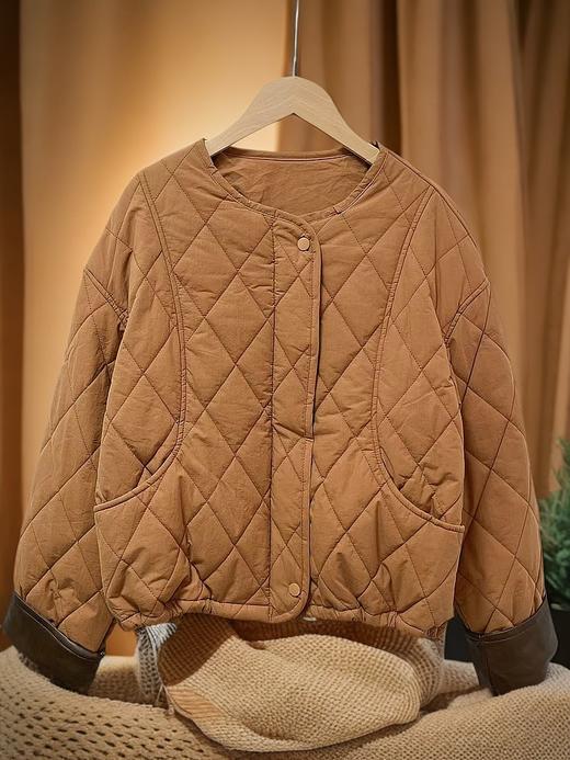 太划算了！！宽松版-韩系拼PU卷边袖下摆抽绳夹棉外套6773-喜出 商品图5