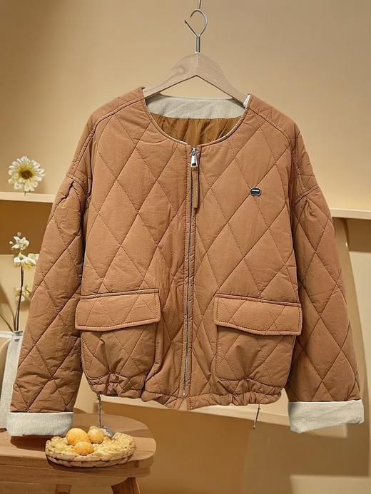 太划算了！！宽松版-韩系8650 卷边细条纹小标下摆抽绳夹棉外套-喜出 商品图1