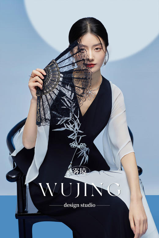 3205133 晚风听竹 进口蜂窝缎/韩国进口水晶乔其纱半裙 雾境 商品图6