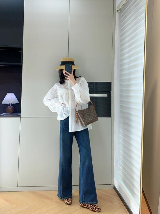 土耳其新款赵丽颖风吹半夏高腰斜裁弹力直筒宽松微喇叭牛仔裤 商品图6