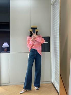 土耳其新款赵丽颖风吹半夏高腰斜裁弹力直筒宽松微喇叭牛仔裤