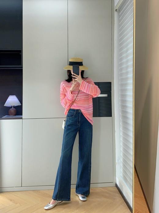 土耳其新款赵丽颖风吹半夏高腰斜裁弹力直筒宽松微喇叭牛仔裤 商品图0