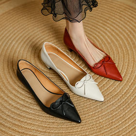 【预售5天】绝美蝴蝶结尖头单鞋女新款法式通勤浅口低跟皮鞋PS&PS3106