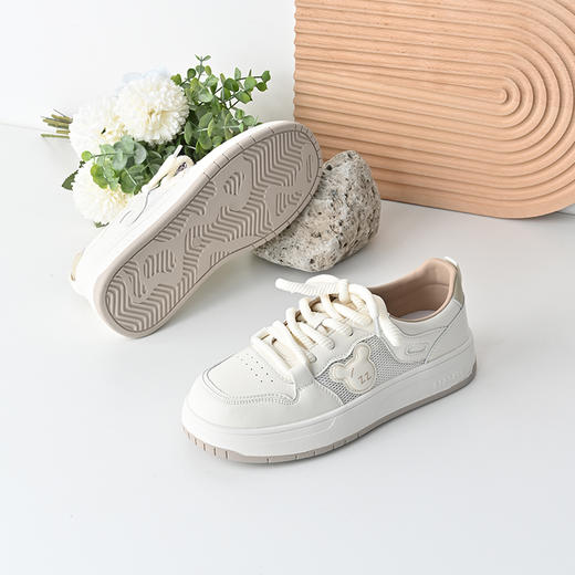 经典鲨2025夏季新款网状透气舒适轻巧系带休闲小白鞋板鞋女KW194-529031 商品图4