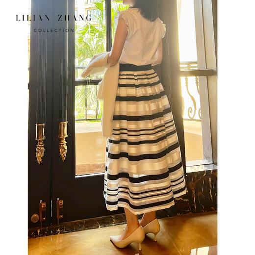 定制-罗马假日-复古风轻奢织锦、经典黑白条纹半身蓬蓬裙 2203009 商品图4