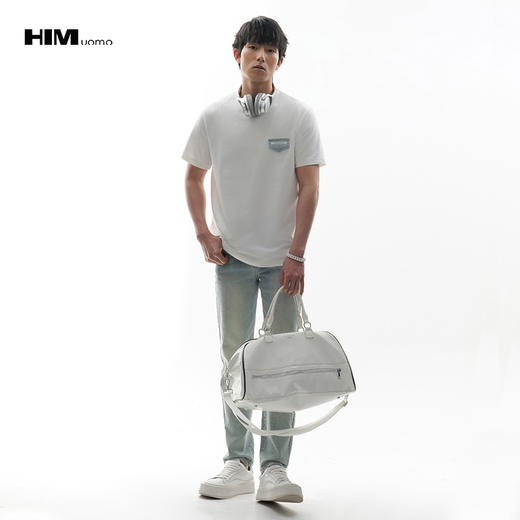 HIM漢崇  简约休闲圆领T恤潮流拼接牛仔袋盖装饰短袖衫 2026夏季 商品图1