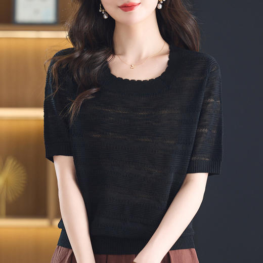 短款冰丝针织短袖T恤，薄款体恤宽松休闲小个子套头上衣CC- 5-6363 商品图2