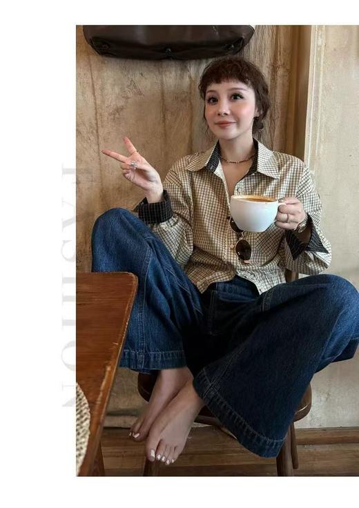 冰点价！仅限11.11！退货勿拍【迎八一促】欧货翻领格子衬衫百搭休闲短款外套上衣潮-喜出 商品图2