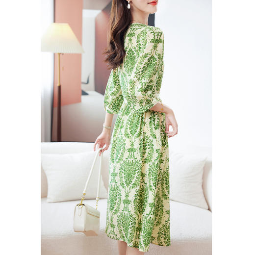 KQ-29393双绉真丝连衣裙气质2025夏季新款气质收腰显瘦洋气碎花中长款裙子 商品图3