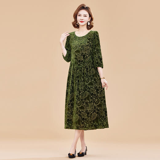 KQ-210512七分袖连衣裙春装真丝绒女复古女桑蚕丝衣服气质大码碎花裙子 商品图3