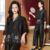 KQ-221851+黑裤221866或红裤221867春夏国风新中式绣暗纹提花香云纱刺绣显瘦复古盘扣两件套装 商品缩略图1