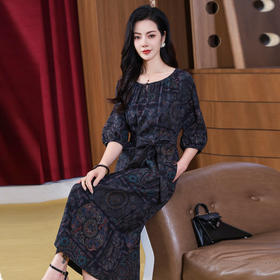 KQ-221880花罗香云纱真丝连衣裙女中长款夏季时尚气质新中式显瘦桑蚕丝裙子