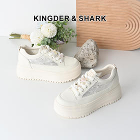 经典鲨2025年夏季新款网状透气系带小清新百搭厚底显高休闲鞋女KW160-529111