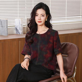 KQ-221809大妈纯色香云纱真丝上衣女夏圆领短袖简约大方桑蚕丝t桖小衫