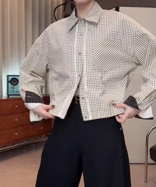 冰点价！仅限11.11！退货勿拍【迎八一促】欧货翻领格子衬衫百搭休闲短款外套上衣潮-喜出 商品图7