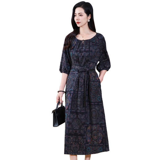 KQ-221880花罗香云纱真丝连衣裙女中长款夏季时尚气质新中式显瘦桑蚕丝裙子 商品图4