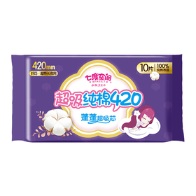 七度空间少女纤巧超吸纯棉420夜用卫生巾10片