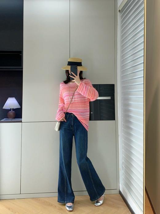 土耳其新款赵丽颖风吹半夏高腰斜裁弹力直筒宽松微喇叭牛仔裤 商品图10