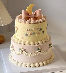 【优品系列】--【复古花边月亮蝴蝶结】女孩生日蛋糕