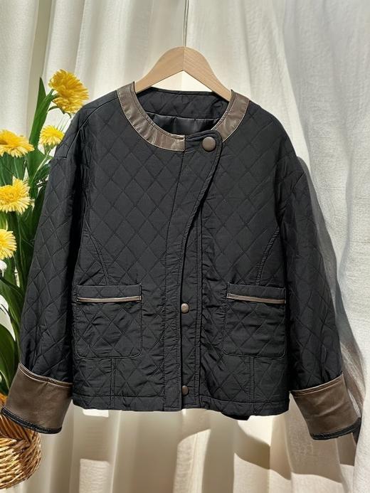 最后一件赔钱清货，退货勿下单！！宽松版-韩系8626双层门襟拼PU短款夹棉外套-喜出 商品图1