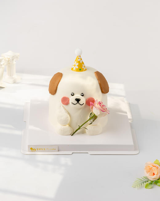 【纯动物奶油】小狗捧花生日蛋糕 商品图0