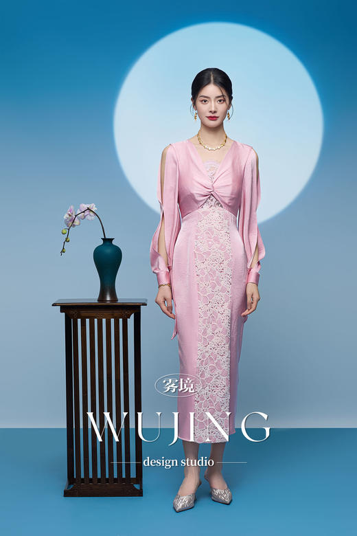 3205087 樱樱桃夭 重磅股线蕾丝/进口醋酸缎/韩国进口水晶乔其纱连衣裙 雾境 商品图5