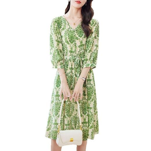 KQ-29393双绉真丝连衣裙气质2025夏季新款气质收腰显瘦洋气碎花中长款裙子 商品图4