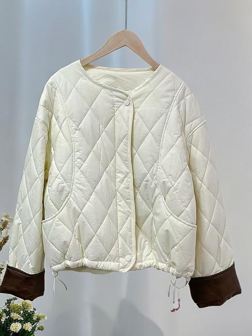 太划算了！！宽松版-韩系拼PU卷边袖下摆抽绳夹棉外套6773-喜出 商品图4