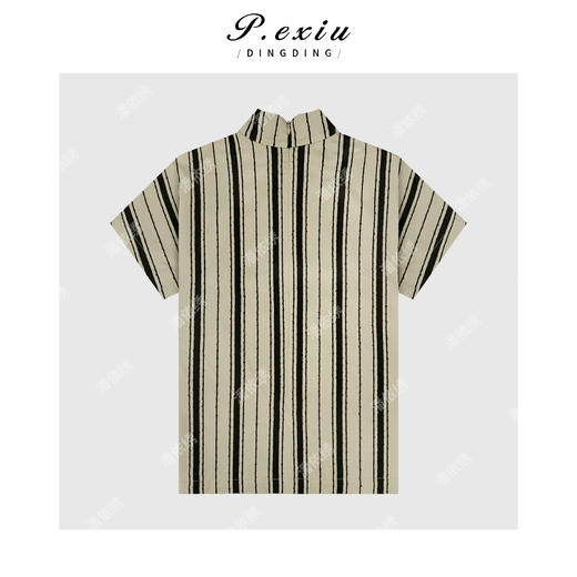 04-3潘依绣丁丁宠粉人丝芝士条纹复古高级感短袖衬衫 W-62862 商品图2