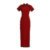 【预售5天】2025文艺复古风一字襟长款旗袍酒红色优雅气质连衣裙25037 商品缩略图4