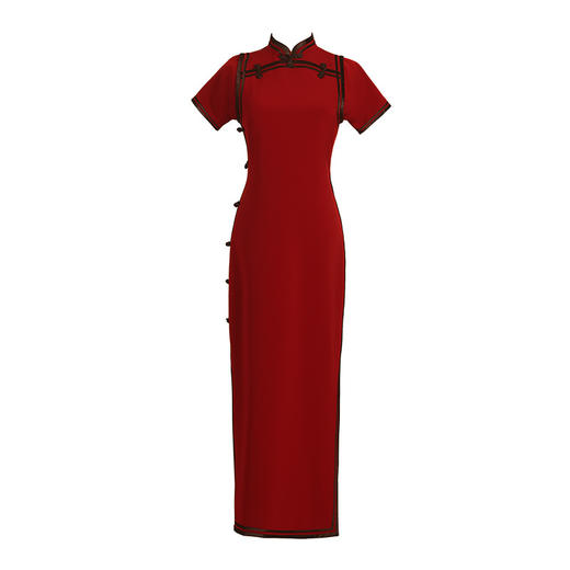 【预售5天】2025文艺复古风一字襟长款旗袍酒红色优雅气质连衣裙25037 商品图4