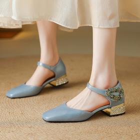 【预售5天】法式真皮玛丽珍方头仙女风水钻羊皮春季新款浅口单鞋HCYYHD&5995