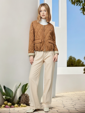 太划算了！！宽松版-韩系8650 卷边细条纹小标下摆抽绳夹棉外套-喜出