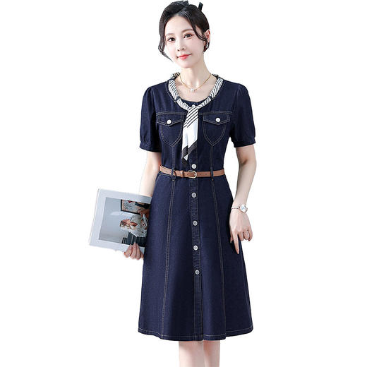 QYM 65020 -Y时尚飘带设计牛仔裙连衣裙气质A字裙 商品图4