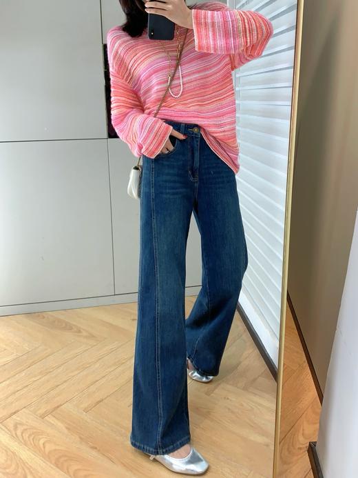 土耳其新款赵丽颖风吹半夏高腰斜裁弹力直筒宽松微喇叭牛仔裤 商品图11