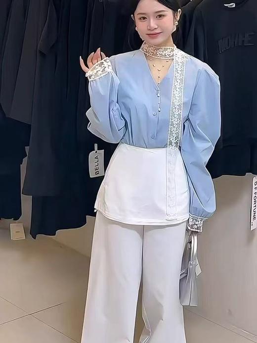 11.11直降到底！！NO退【新品】2025韩系飘带宫廷袖拼接蕾丝气质优雅小衫上衣-喜出 商品图1